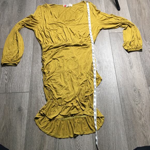 Free People Beach Miami Ruched Mini Dress Tea Leaf V Neck Party Mini Dress L - Picture 3 of 13